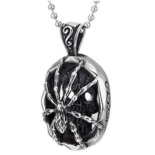 Carica l'immagine nel visualizzatore di Gallery, COOLSTEELANDBEYOND Uomo Donna Annata Ragno Cranio Ovale Collana con... - Ilgrandebazar