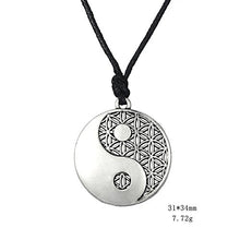 Carica l'immagine nel visualizzatore di Gallery, Dawapara - Collana con ciondolo fiore della vita e Yin Yang Tai silver tone
