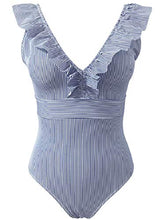 Carica l'immagine nel visualizzatore di Gallery, Yuson Girl Bikini Intero Sexy Donna,V Neck Swimsuit Push L, Blu