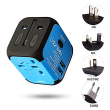 Carica l'immagine nel visualizzatore di Gallery, Adattatore da Viaggio con 2 USB 3.0 (US/EU/UK/AU) Azzurro/Blu