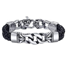 Carica l'immagine nel visualizzatore di Gallery, Coolman Bracciale Uomo in Pelle e Acciaio Inossidabile Bracciali Gotico 22cm - Ilgrandebazar