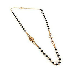 Carica l'immagine nel visualizzatore di Gallery, COLLANA GIROCOLLO ROSARIO IN ARGENTO 925% BAGNATO ORO ROSA E PERLINE NERE... - Ilgrandebazar
