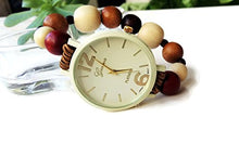 Carica l'immagine nel visualizzatore di Gallery, Orologio da polso bracciale elastico con perle legno marrone beige bordeaux... - Ilgrandebazar