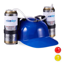Carica l'immagine nel visualizzatore di Gallery, relaxdays Cappello Porta Birra, Elmetto con cannuccia, per 2 Lattine, Blu