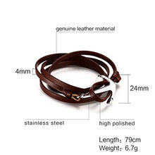Carica l'immagine nel visualizzatore di Gallery, Vnox Bracciale unisex in acciaio inossidabile e pelle marrone, con àncora, a... - Ilgrandebazar
