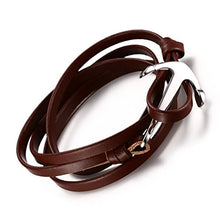 Carica l'immagine nel visualizzatore di Gallery, Vnox Bracciale unisex in acciaio inossidabile e pelle marrone, con àncora, a... - Ilgrandebazar