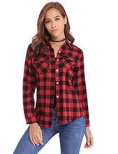Carica l'immagine nel visualizzatore di Gallery, Aibrou Camicia Quadri Donna di Flanella Manica Lunga Classici Bluse XL, Rosso - Ilgrandebazar