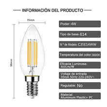 Carica l'immagine nel visualizzatore di Gallery, EXTRASTAR Filamento LED E14, 4W Equivalenti a 35W, C35 E14 3000K-12 Pezzi - Ilgrandebazar