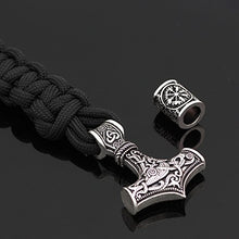 Carica l'immagine nel visualizzatore di Gallery, Black Paracord con martello di Thor Rune nodo amuleto Mjolnir esterna in... - Ilgrandebazar