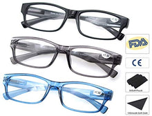 Carica l'immagine nel visualizzatore di Gallery, MODFANS Confezione da 3 Occhiali Lettura 2.5 +2.50, Nero-grigio-blu - Ilgrandebazar