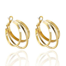 Carica l'immagine nel visualizzatore di Gallery, Orecchini a cerchio in argento Sterling 925 a forma di Tre Cerchi Dorati.