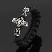 Carica l'immagine nel visualizzatore di Gallery, Black Paracord con martello di Thor Rune nodo amuleto Mjolnir esterna in... - Ilgrandebazar