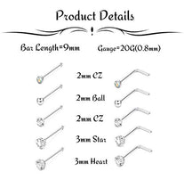 Carica l'immagine nel visualizzatore di Gallery, Milacolato 20G Naso Stud Set I Forma Cartilagine Tragus Piercing CZ Acciaio... - Ilgrandebazar