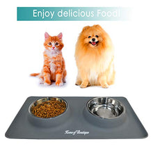 Carica l'immagine nel visualizzatore di Gallery, Ciotola per Cani Gatti in Acciaio Inox con Tappetino Small, Rettangolo Grigio - Ilgrandebazar