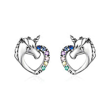 Carica l'immagine nel visualizzatore di Gallery, Binoster Unicorno Orecchini 925 d'Argento Chiaro Scintillante con arcobaleno - Ilgrandebazar