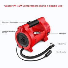 Carica l'immagine nel visualizzatore di Gallery, oasser Compressore Portatile per Auto Mini Pompa Aria P4 12V DC Multiuso con... - Ilgrandebazar