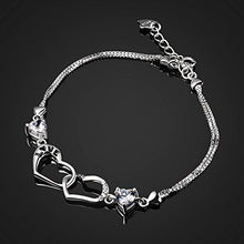 Carica l'immagine nel visualizzatore di Gallery, B.Catcher donna braccialetto in argento S925 e zirconi placca con due cuori... - Ilgrandebazar