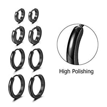 Carica l'immagine nel visualizzatore di Gallery, Cupimatch 7mm-14mm Orecchini cerchio rotondi acciaio inossidabile Nero - Ilgrandebazar
