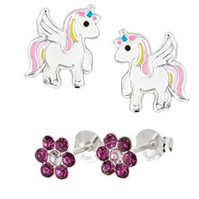 Carica l'immagine nel visualizzatore di Gallery, Five-D, 2 paia di orecchini da bambini, a forma unicorno e Bunt-kristalle - Ilgrandebazar