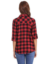 Carica l'immagine nel visualizzatore di Gallery, Aibrou Camicia Quadri Donna di Flanella Manica Lunga Classici Bluse XL, Rosso - Ilgrandebazar