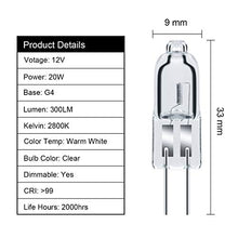 Carica l'immagine nel visualizzatore di Gallery, Vicloon G4 Lampadine Alogene, Luce, 20W 12V Bianco Caldo 20w