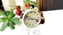 Carica l'immagine nel visualizzatore di Gallery, Orologio da polso bracciale elastico con perle legno marrone beige bordeaux... - Ilgrandebazar