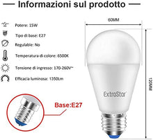 Carica l'immagine nel visualizzatore di Gallery, EXTRASTAR Lampadina LED E27, 15W (equivalenti a 120W), 6500K 1350 lumen,luce bianca fredda - Pacco da 6