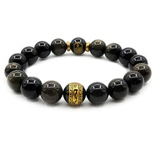 Carica l'immagine nel visualizzatore di Gallery, Mayting Bracciale in Ossidiana Color oro 10mm, Regalo Braccialetto Elastico... - Ilgrandebazar