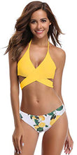 Carica l'immagine nel visualizzatore di Gallery, SHEKINI Costumi da Bagno Donne Due Pezzi Capestro Bendare Foglie di M, Giallo