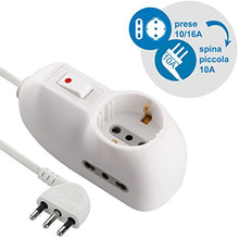 Carica l'immagine nel visualizzatore di Gallery, Electraline 62033 Multipresa 3 posti 1 schuko + 2 bivalenti 3m, Bianco
