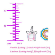 Carica l'immagine nel visualizzatore di Gallery, Orecchini a forma di unicorno arcobaleno orecchino argento chiaro rosa...