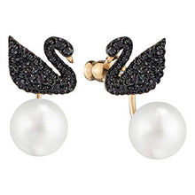 Carica l'immagine nel visualizzatore di Gallery, Swarovski Orecchini Jacket Iconic Swan, Cristallo Nero, Placcati Nella... - Ilgrandebazar
