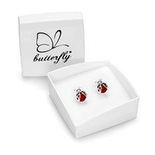 Carica l'immagine nel visualizzatore di Gallery, butterfly Bambine Ragazze Argento Orecchini a Perno Vero Rosso Coccinella...