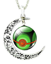 Carica l'immagine nel visualizzatore di Gallery, Legisdream Collana con Ciondoli Pokeball Scuro Medaglia Verde e Rosso e Luna... - Ilgrandebazar