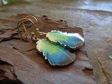 Carica l'immagine nel visualizzatore di Gallery, ✿ FOGLIA ORO SMALTO - ✿ orecchini piuma di pavone verde - blu -...