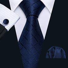 Carica l'immagine nel visualizzatore di Gallery, Barry.Wang, set di cravatta, gemelli e pochette da uomo, motivo a scacchi,... - Ilgrandebazar