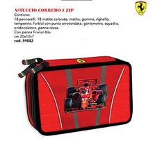 Carica l'immagine nel visualizzatore di Gallery, Astuccio scuola Ferrari 3 zip-scomparti originale, completo di cancelleria,...