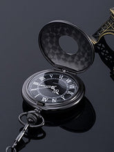 Carica l'immagine nel visualizzatore di Gallery, Orologio da Tasca Vintage Romano Numerale Scala al Quarzo con Catena (Nero) - Ilgrandebazar
