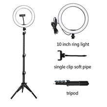 Carica l'immagine nel visualizzatore di Gallery, UFLIZOGH Luce ad Anello Led Dimmerabile 10" con Stativo Treppiede per Selfie...