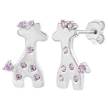 Carica l'immagine nel visualizzatore di Gallery, 925 sterling Silver giraffa orecchini a perno per bambini ragazze rosa CZ - Ilgrandebazar