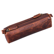 Carica l'immagine nel visualizzatore di Gallery, STILORD 'Jim' Astuccio portapenne in pelle con due cerniere Kara - Cognac