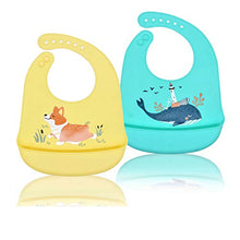 Carica l'immagine nel visualizzatore di Gallery, Bavaglini Silicone Impermeabile Bambino Bambina Con Tasca Facilmente Giallo