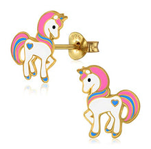Carica l'immagine nel visualizzatore di Gallery, Laimons Orecchini da bambina, a forma di unicorno, placcati in oro 13 mm,... - Ilgrandebazar