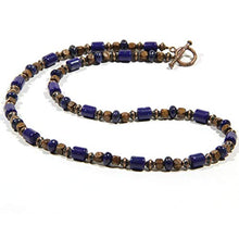 Carica l'immagine nel visualizzatore di Gallery, Collana di lapislazzuli, con perline legno e perle rame per uomini e... - Ilgrandebazar