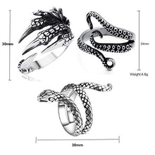 Carica l'immagine nel visualizzatore di Gallery, PPX 3 Pezzi Anelli Regolabili a Forma di Serpente, Anello del Drago,Octopus...