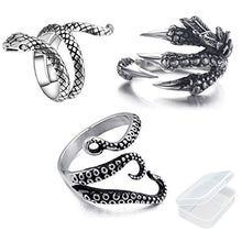 Carica l'immagine nel visualizzatore di Gallery, PPX 3 Pezzi Anelli Regolabili a Forma di Serpente, Anello del Drago,Octopus...