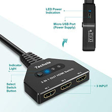 Carica l'immagine nel visualizzatore di Gallery, Switch HDMI 4k, Techole Interruttore 3 In 1 Out con Cavo, Supporta 4K,...
