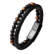 Carica l'immagine nel visualizzatore di Gallery, ess3vu' Bracciale Uomo Cuoio | Braccialetti in Pelle Pietre Nero (20.5cm) - Ilgrandebazar