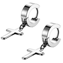 Carica l'immagine nel visualizzatore di Gallery, Flongo orecchini donna uomo croce forma fashion stile argento Argento + Nero - Ilgrandebazar