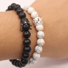 Carica l'immagine nel visualizzatore di Gallery, UEUC re &amp; Queen Corona distanza Bracciali Coppia sua la Agata nero opaco... - Ilgrandebazar